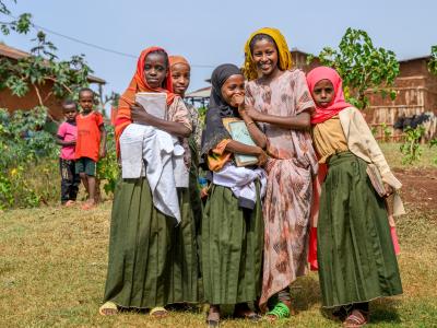 Smiling school girls. Misc. children in Habro AP, Ethiopia,