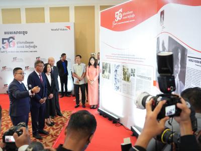World Vision Cambodia's National Director presented World Vision's history to the Deputy Prime Minister HE.Dr. Hangchuon Naron at the Journey Wall corner. 