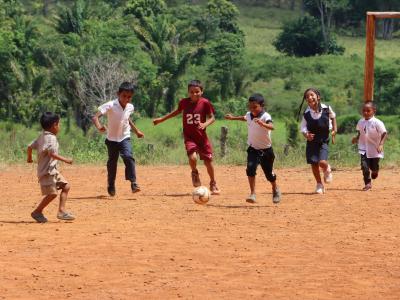 children playing soccer