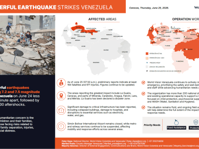 Background information on the earthquake in Venezuela and World Vision's existing operational footprint