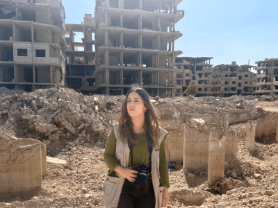 Joanna Zreineh, communications officer, at one of the destruction locations in Central Syria 