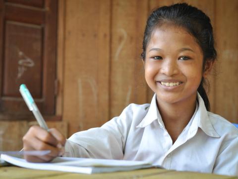 Khmer girl studying at home