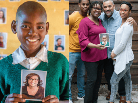 Junior and Chanda hold each other's photos