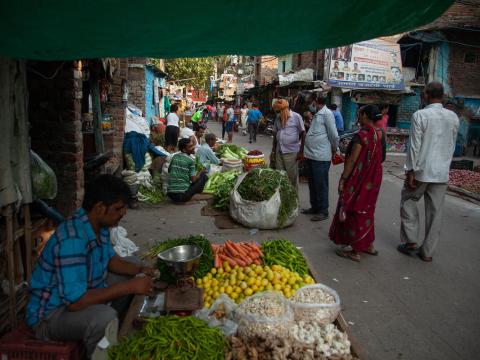 Busy market street in India