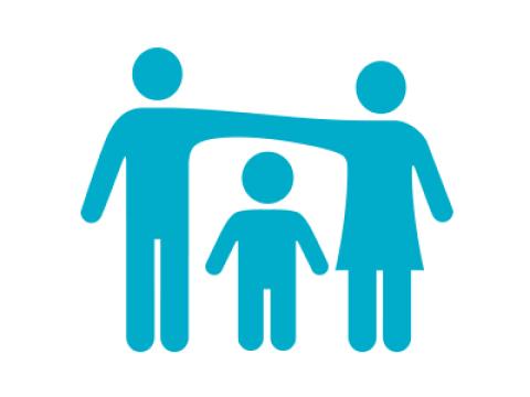 Parents holding hands over a child icon