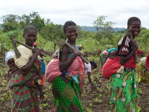 Yvette (middle) with Dorothée and Ange (right), brave women farmers.