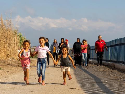 Family from Lebanon by the sea
