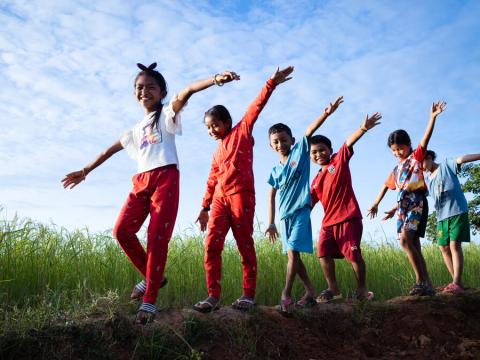 Children playing in the field