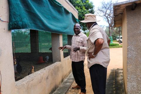 Brighton (left) going through his poultry project