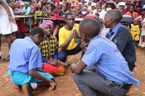 Children engaging in a drama performance to promote awareness on drug abuse