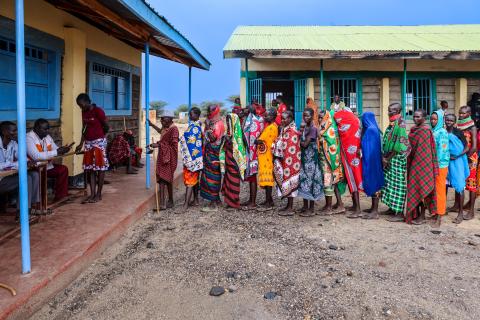 Families queue for verification during the validation exercise in Turkana Central, Turkana County, ahead of cash assistance support for vulnerable drought-affected households. ©World Vision Photo/Mirriam Kioko