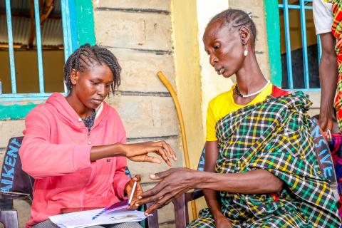 Lokolita completes another stage of the verification process during the ongoing validation exercise for families affected by the prolonged drought in Turkana Central. ©World Vision Photo/Mirriam Kioko
