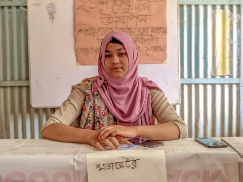 Urban programme youth advocate Suborna moderates a community event to champion children's rights and end child labor.