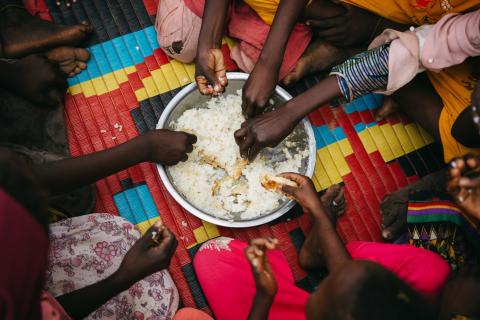 Children play, learn, and share a free meal at the El Neiem Multi-Purpose Community Centre in El Dain, Eastern Darfur