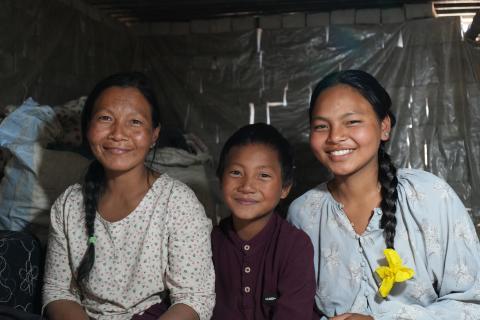 From left: Aiti (Asta's mom), Bibek (Asta's younger brother) and Asta in their jhyauli
