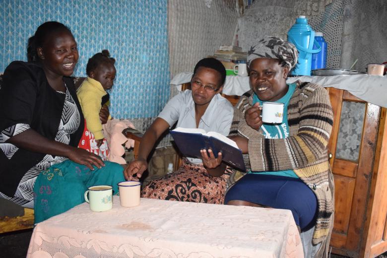 Mary (right) having a good time with Rahab (centre) and her friend, at her home in Mweiga, Nyeri County. She tackled her mental health problem through a low-cost approach being rolled out by World Vision.©World Vision/Photo by Sarah Ooko