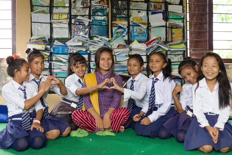 Prabha with her dance class students