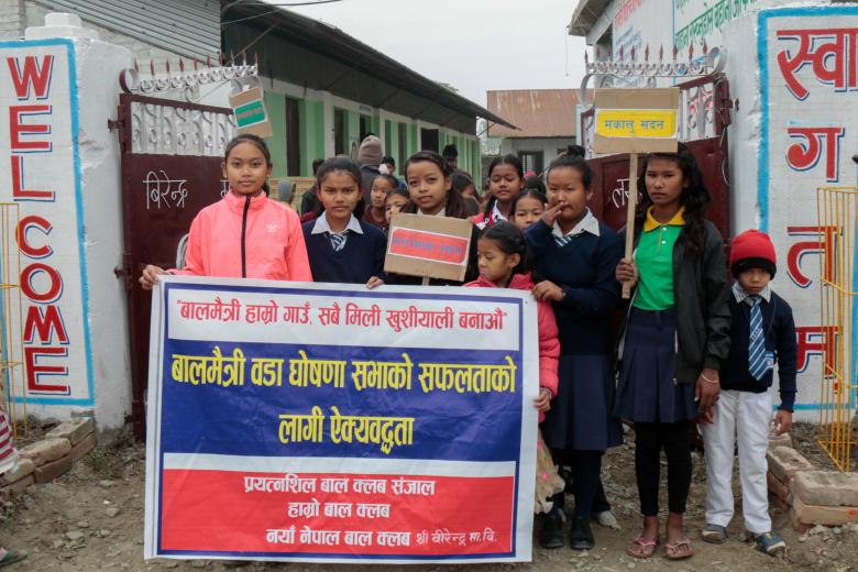 Children organise a rally in support of the declaration 