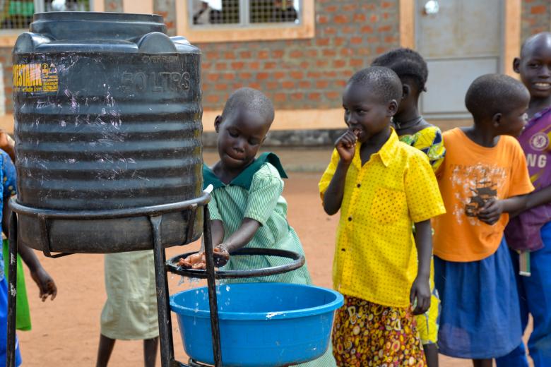 Children washing hands