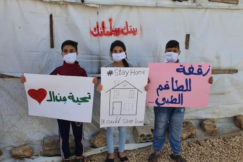 Syrian refugee children promote proper hygiene to protect themselves and others from COVID-19