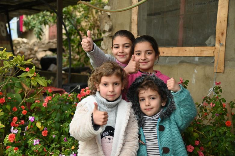 The four daughters standing next to each others. Safa, Rayan, Tala and Assinat (ages between 10 to five).