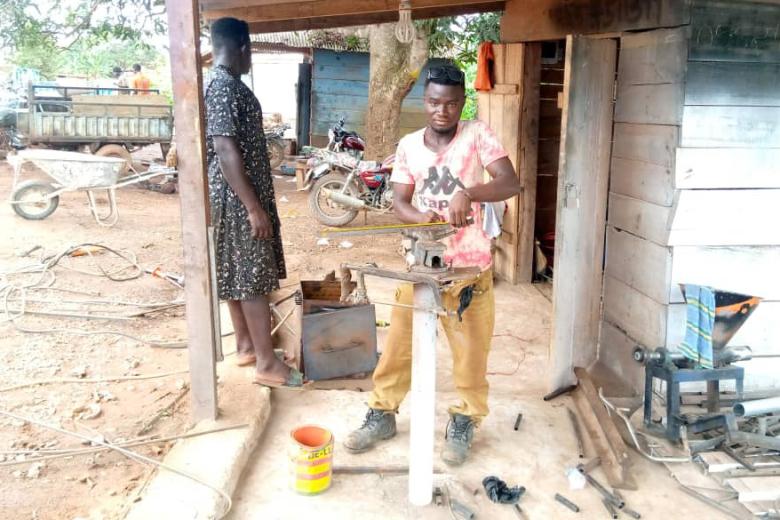 Samuel is now an apprentice following his vocational training in Ghana.
