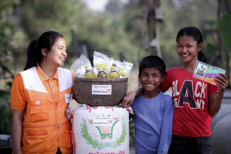 9Ny and her brother in Cambodia receive emergency food rations thanks to Child Sponsorship to help them get through COVID-19