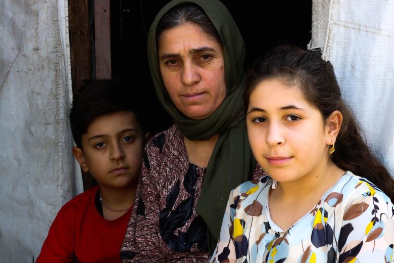 Narin and her children in Khanke Camp