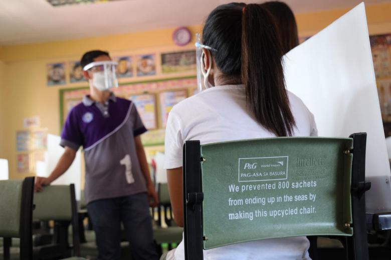 P&G and World Vision Philippines are upcycling plastic waste into chairs
