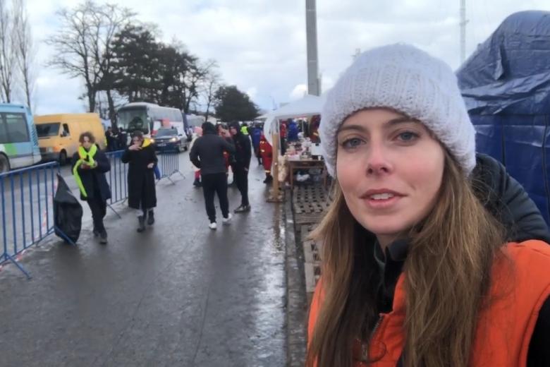 Brianna on the border of Ukraine and Romania as refugees stream over the border