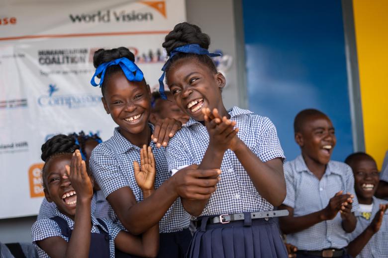Children are happy for their newly rebuilt school