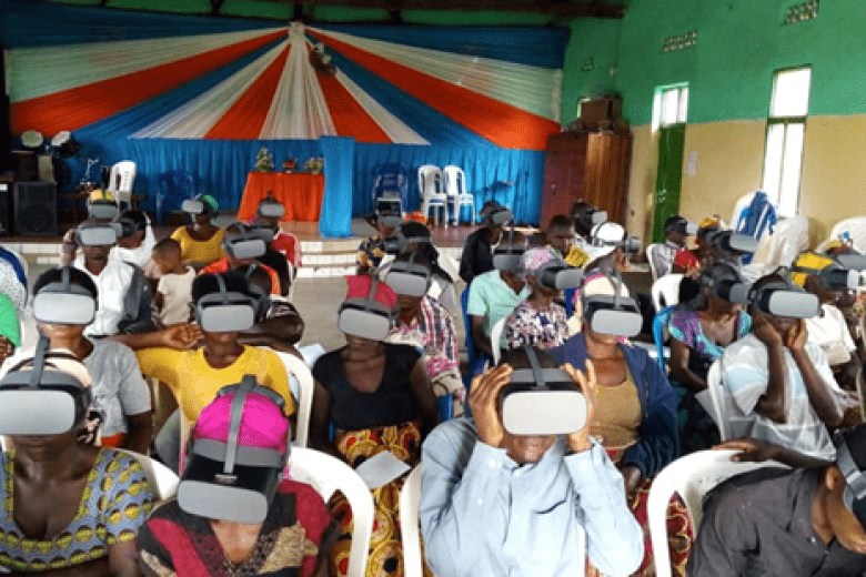 VR training indoors in Rwanda