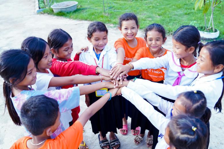 children hands middle friends