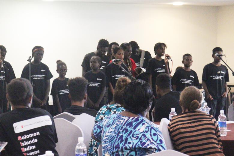 Wesley United Sunday School Children singing during the launch