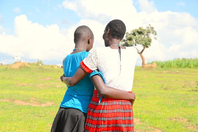 Christine's daughter Mary* (left) was saved from child marriage, thanks to the intervention of her church in West Pokot County, Kenya. Due to their influence in communities, World Vision empowers churches and religious leaders to be advocates for children rights and to protect girls and boys from harmful cultural practices. ©World Vision Photo/Sarah Ooko