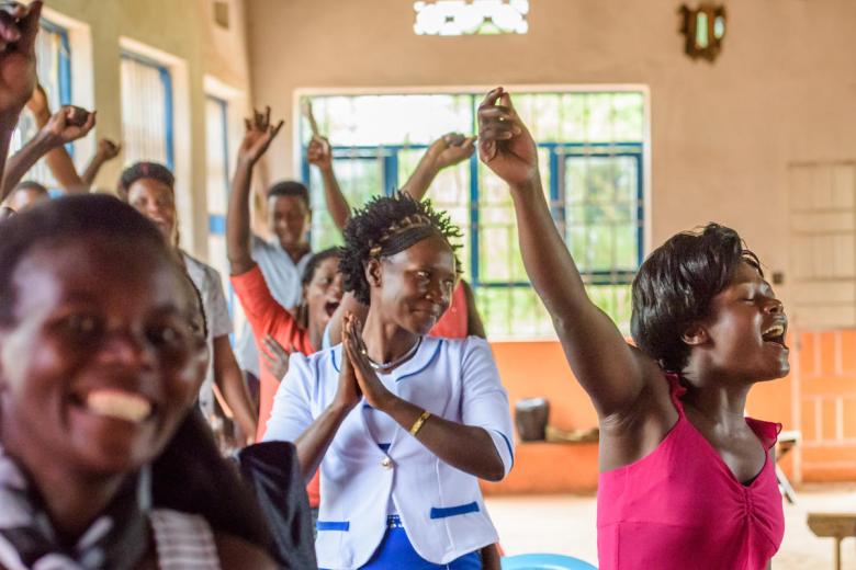 Women praising in church
