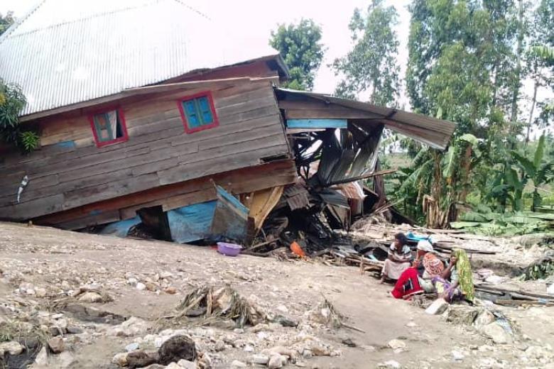 Overview of a house destroyed by the floods in Kalehe