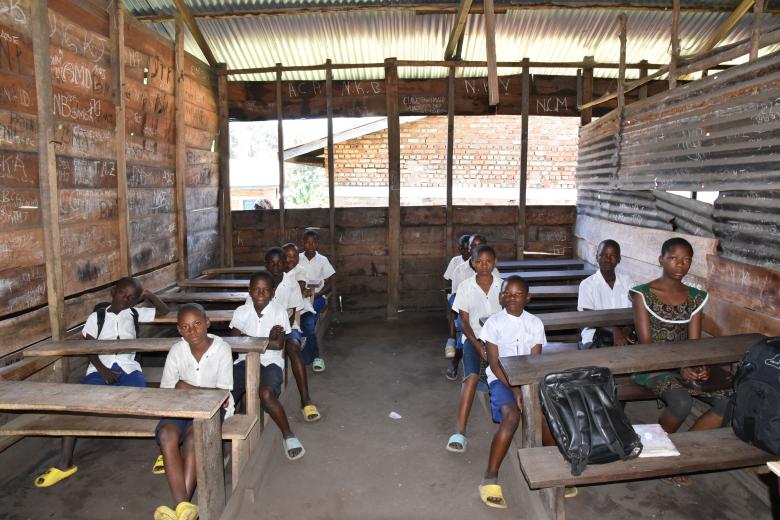 Pupils in a classroom almost empty at Kanyunyi primary school in Kalehe