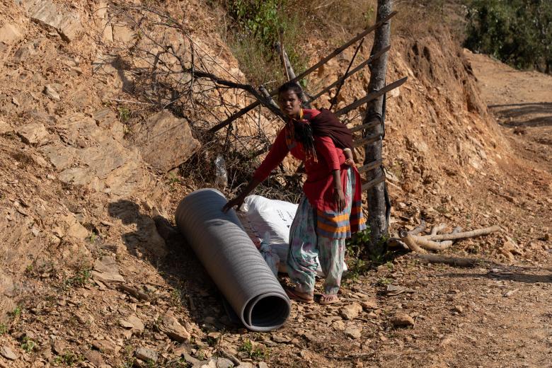 Kalawati receives relief items distributed by WVI Nepal.
