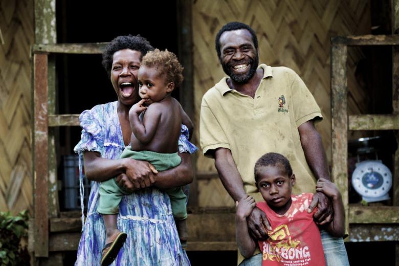 Joseph Lob, water committee chairman and his family. Joseph was instrumental in his village’s recovery and rebuilding after Cyclone Pam