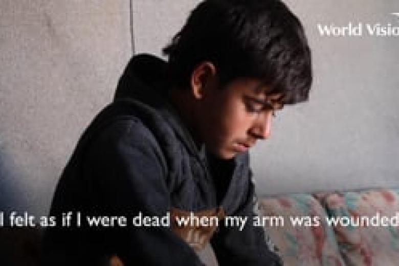 Fadi*, 15, from Idlib lost his arm in an airstrike last year