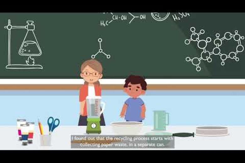 Recycling Process - Husam & His Teacher طريقة إعادة تدوير الورق مع حسام ومعلمته