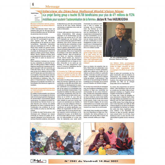 Interview du Directeur National World Vision Niger - Sahel Dimanche - 14 Mai 2021