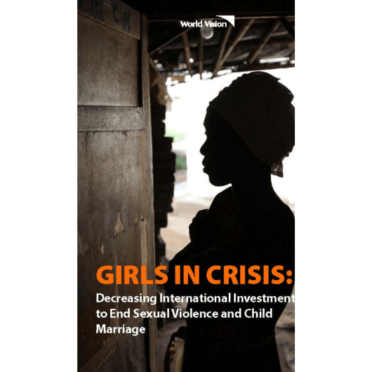 Image of front page Girls in Crisis - a report looking at 2020 ODA funding to stop child marriage and sexual violence against children