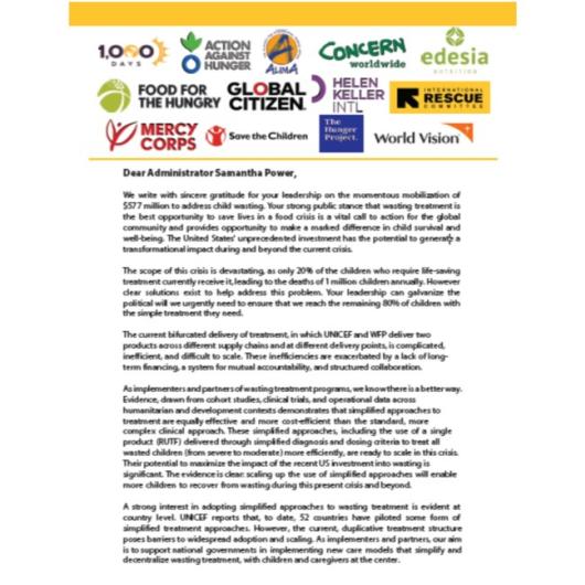 Coalition Letter to USAID on Child Wasting Jan 2023
