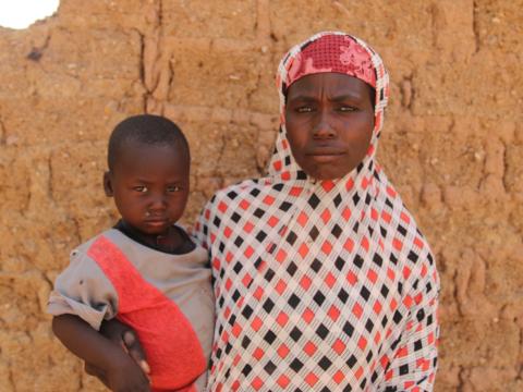 Fatchima with her son, Mohamed, 3, in the village of Eguidi