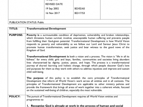 Transformational Development Policy cover