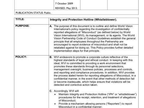 Integrity and Protection Hotline (Whistleblower) Policy cover