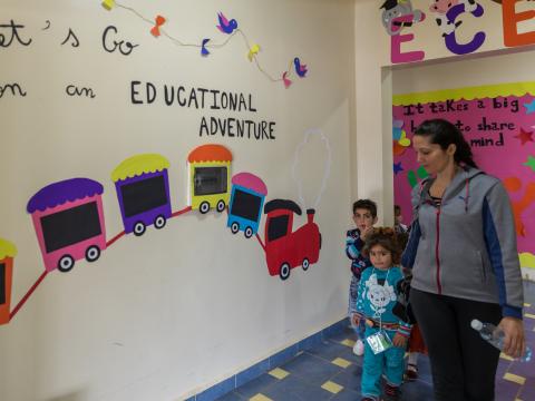 Syrian refugee children going to their classes in the ECE center