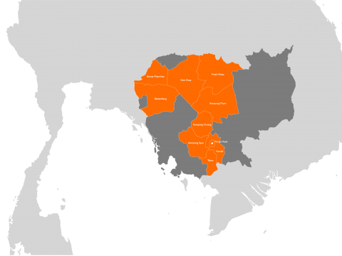Cambodia highlighted within South East Asia